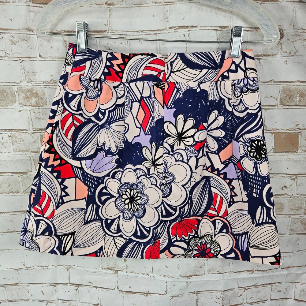 NWT Express Size 0 Pink Blue Retro Floral Print A-Line Mini Skirt Stretch $46.95 - Picture 2 of 8
